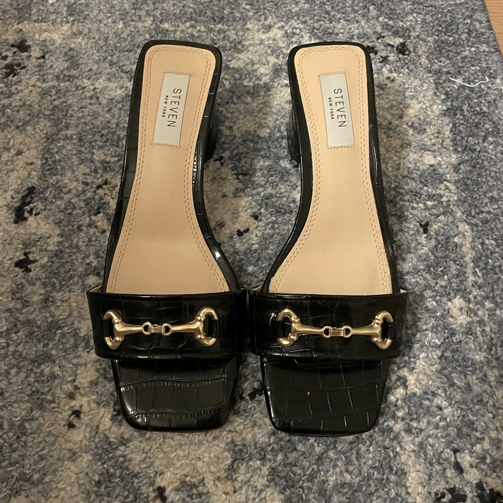 Steven New York horsebit crocodile slides 1.75inch heel